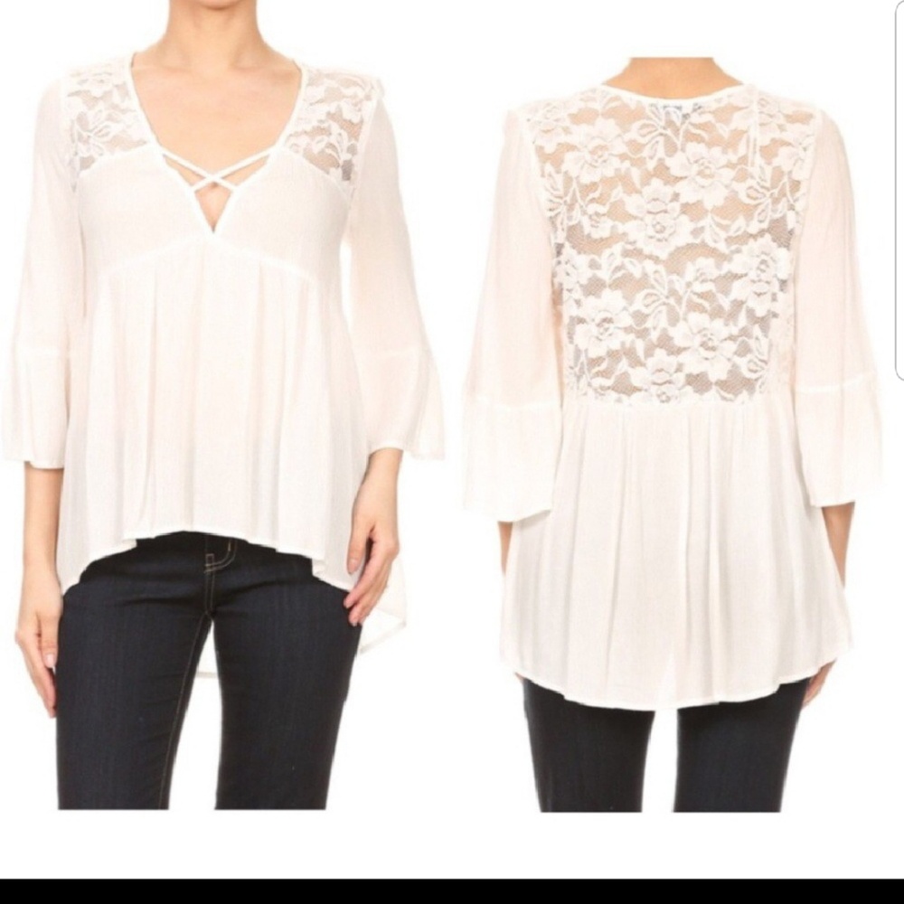 SALE !! NEW WhiteTop Lace Back Bell Sleeve S M L - Picture 3 of 8